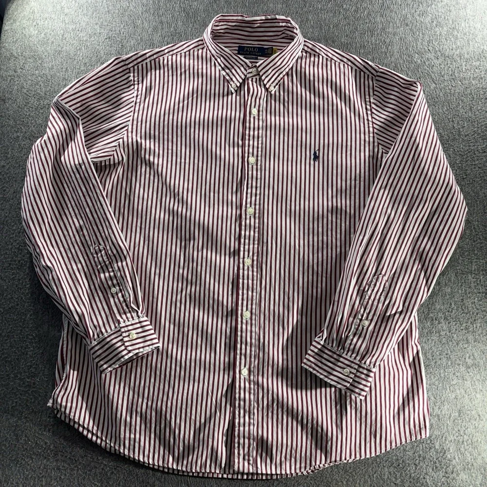Polo Ralph Lauren Shirt Mens 2XL Classic Fit Red White Striped Button Down